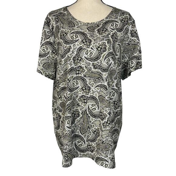 Croft & Barrow 2X-Large Classic Tee Top Paisley Short Sleeves Round Neck Stretch - Picture 1 of 8